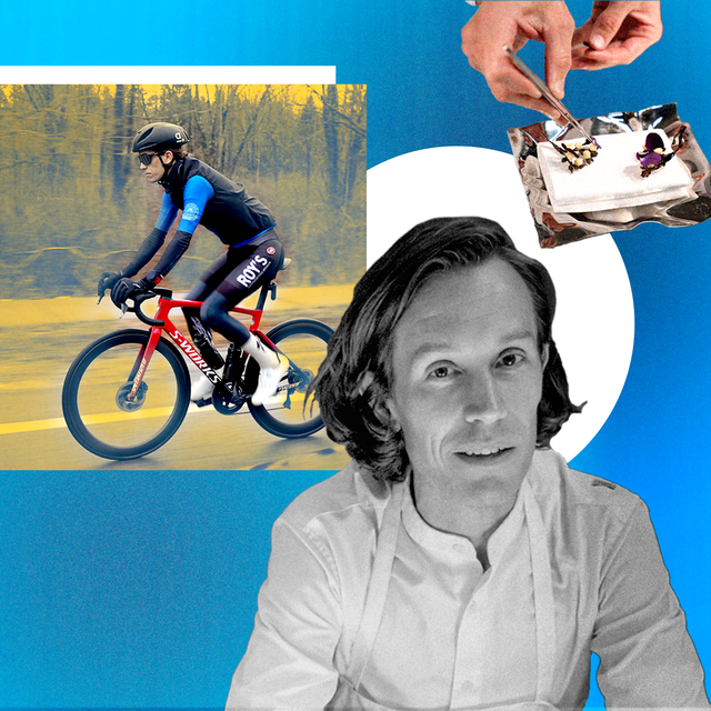 collage of fredrik berselius cooking and cycling
