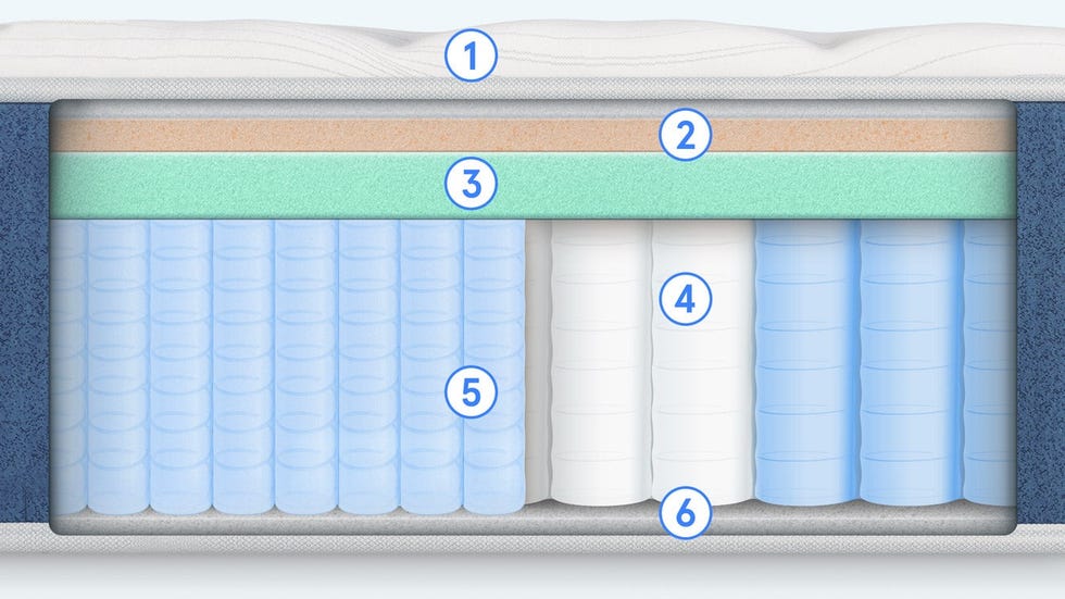 crosssection of a mattress illustrating its layered components