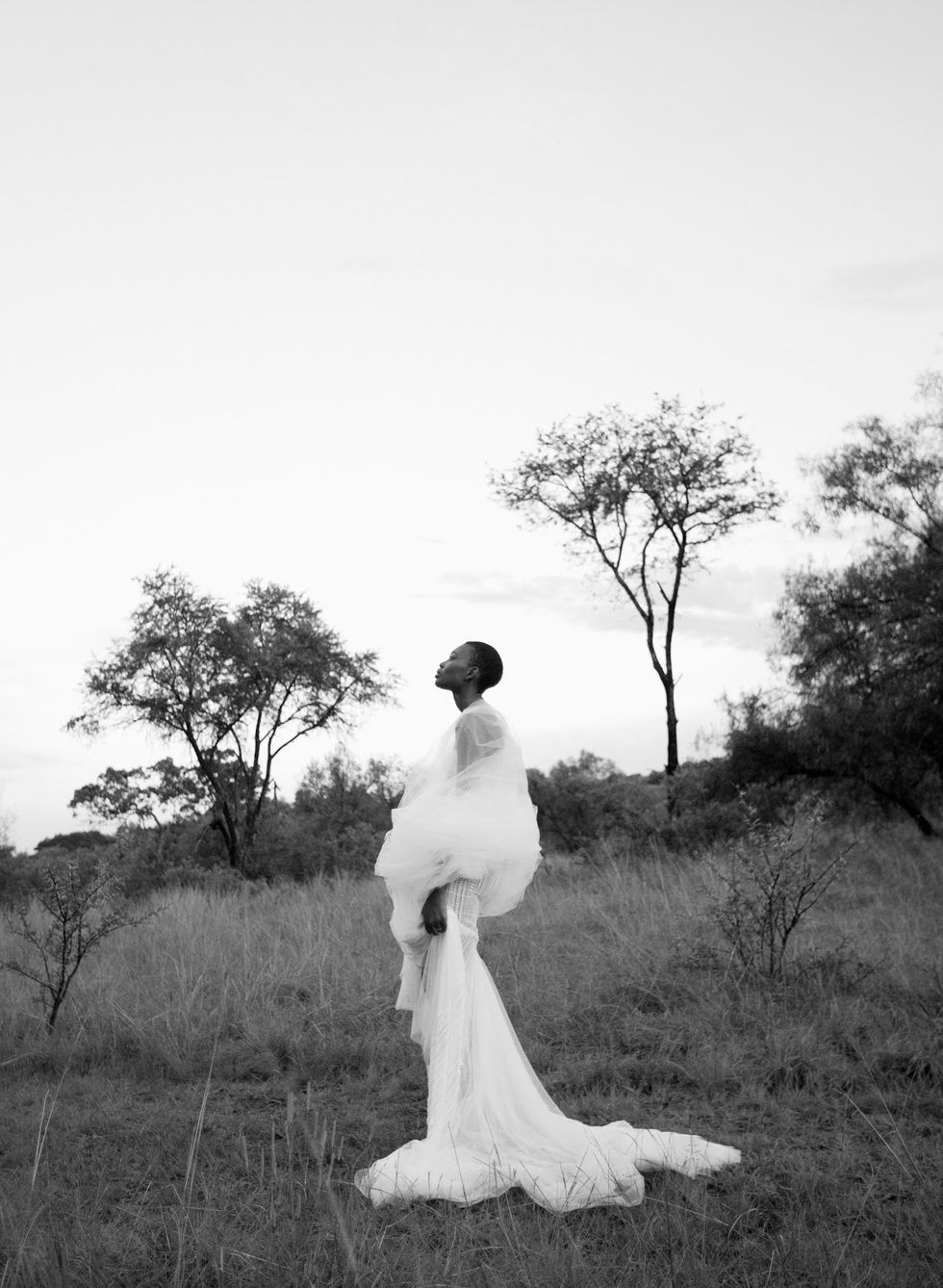 Photograph, White, Bride, Dress, Gown, Sky, Wedding dress, Photography, Monochrome photography, Black-and-white, 