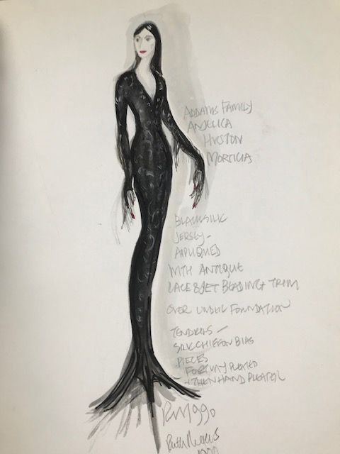 ruth myers's original sketch for morticia addams for 1991's the addams family