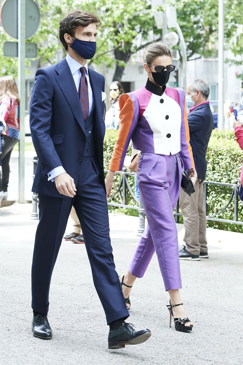 madrid, spain   may 22   enrique solís tello and  alejandra dominguez arrive at carlos fitz james and belen corsini wedding at the liria palace on may 22, 2021 in madrid, spain photo by carlos alvarezgc images