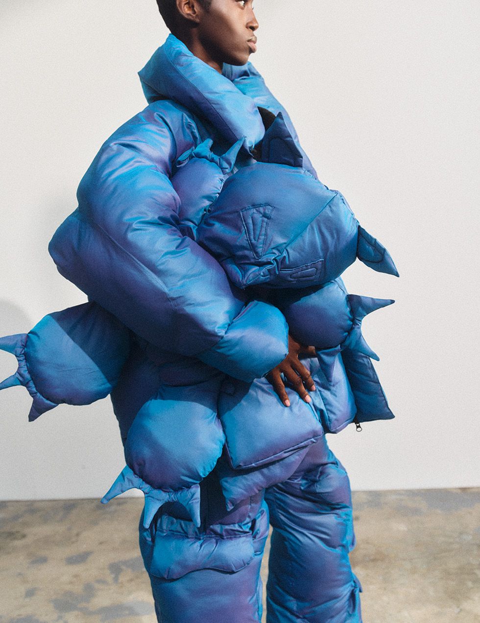 a person in a blue garment