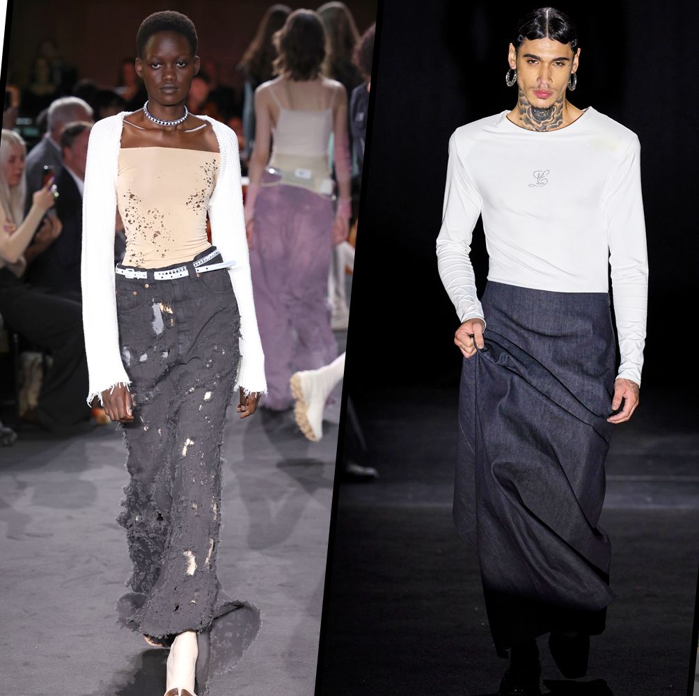 Leather Accent Denim Mini Skirt - Women - Ready-to-Wear
