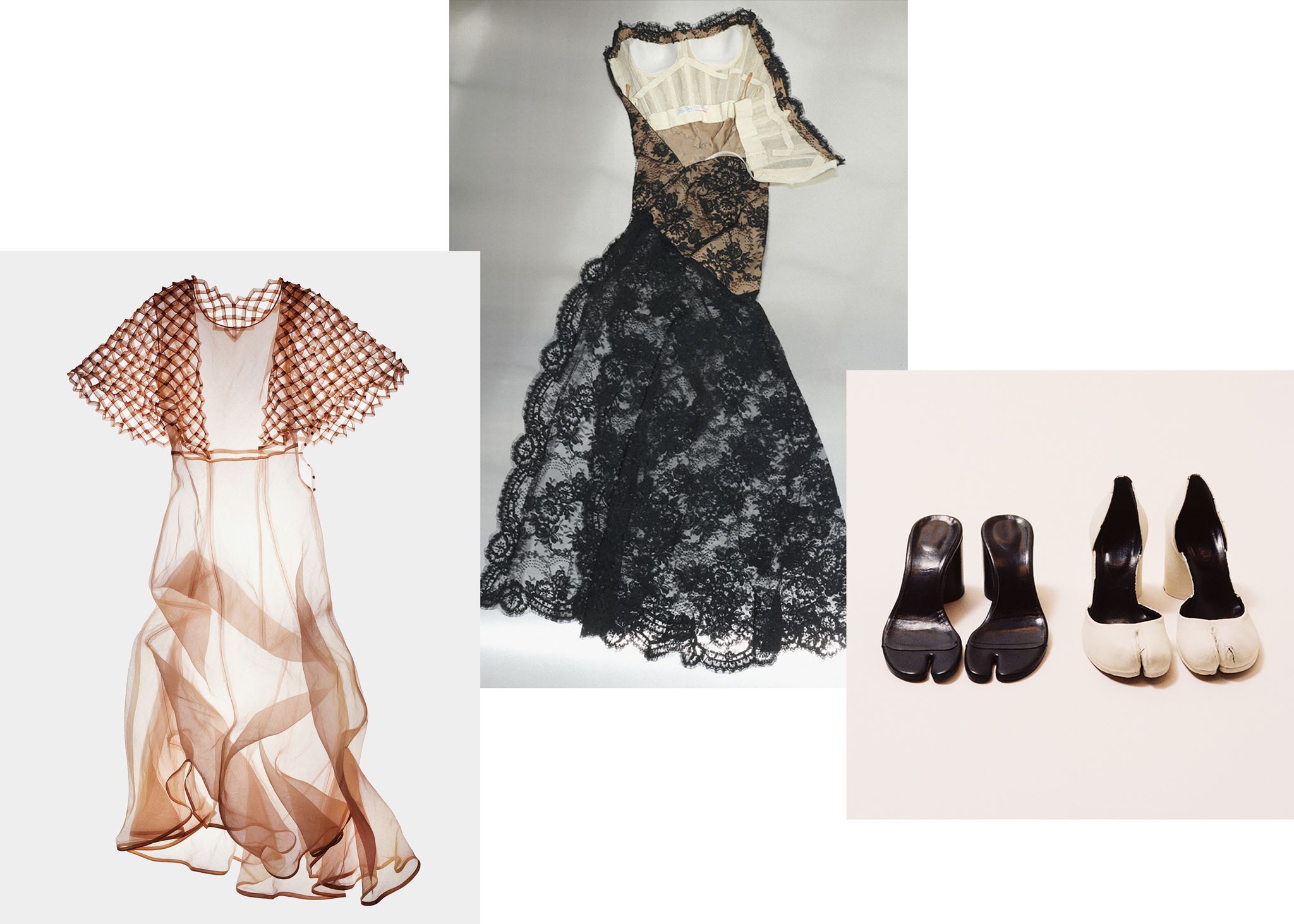 a collage of a dress and shoes