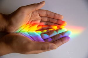 Rainbow reflected human hands