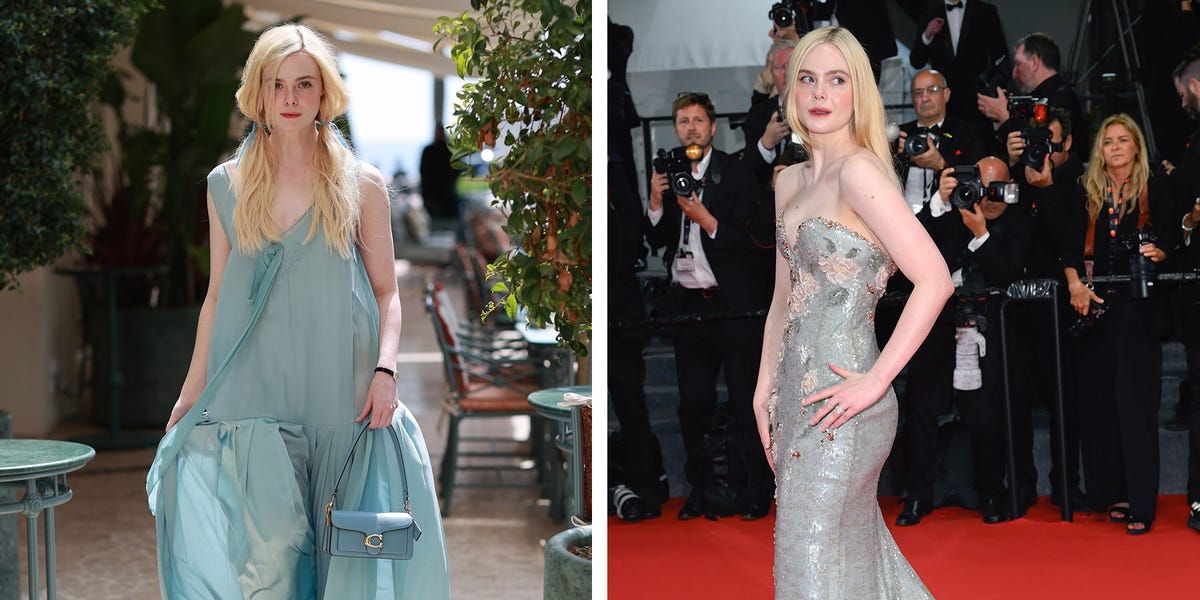 Elle Fanning Glows in Two Totally Different Aqua Looks in Cannes