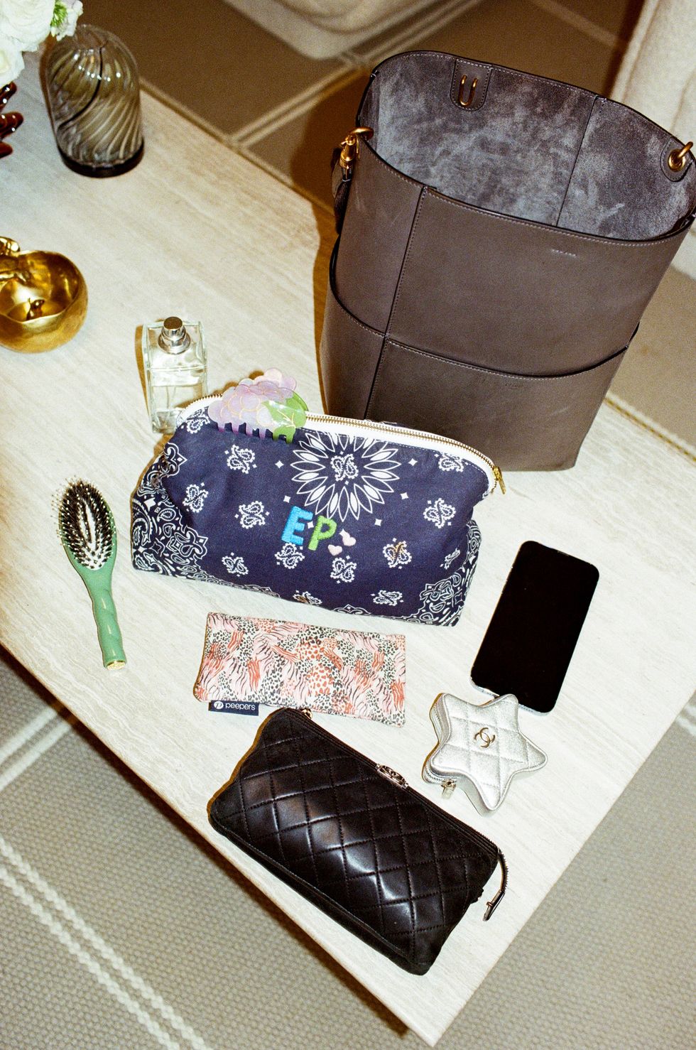 a purse and other items on a table