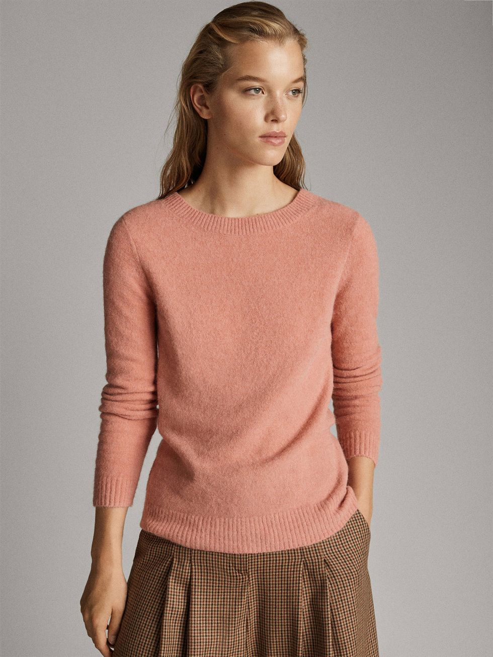 Clothing, Neck, Sleeve, Pink, Sweater, Shoulder, Photo shoot, Outerwear, Fashion, Top, 