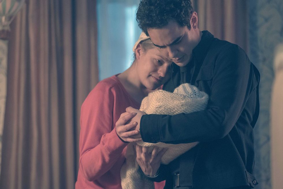 the handmaid's tale    "the word"    episode 213    serena and the other wives strive to make change emily learns more about her new commander offred faces a difficult decision  offred elisabeth moss and nick max minghella, shown photo by george kraychykhulu