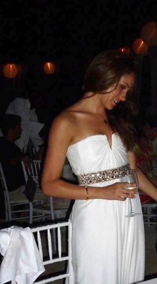 White, Clothing, Dress, Wedding dress, Shoulder, Gown, Ivory, Fashion, Bridal clothing, Strapless dress, 