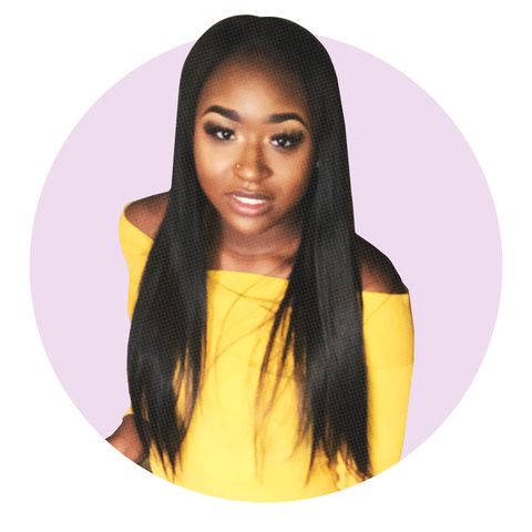 Hair, Wig, Clothing, Hairstyle, Costume, Yellow, Fashion accessory, Beauty, Black hair, Eyebrow, 