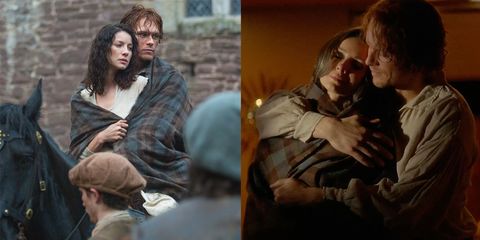 outlander jamie and claire in season 1 left and the season 5 finale right﻿﻿