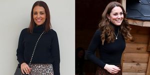 Paula Echevarría Kate Middleton falda midi leopardo jersey cuello alto negro botas
