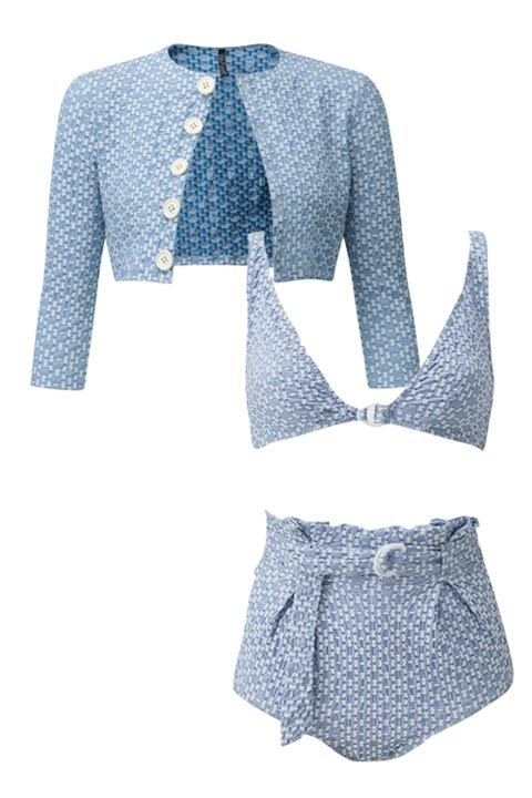 Clothing, Blue, Crop top, Sleeve, Shirt, Pattern, Shorts, Design, Top, Blouse, 