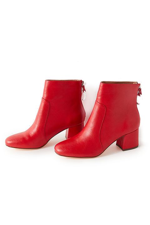 Footwear, Red, Shoe, Boot, High heels, Joint, Zipper, Leather, 