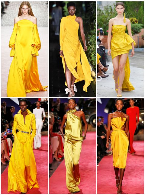 Fashion model, Clothing, Yellow, Fashion, Orange, Dress, Neck, Fashion design, Outerwear, Haute couture, 