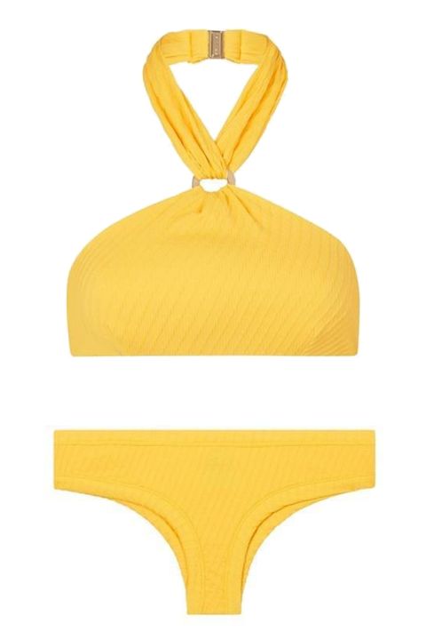 Swimwear, Clothing, Yellow, Bikini, Swimsuit bottom, Swimsuit top, 