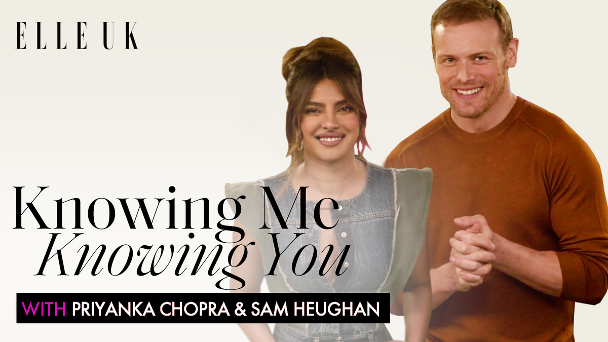 preview for Priyanka Chopra Jonas And Sam Heughan Play Knowing Me Knowing You About Their 'Love Again' Co-Stars