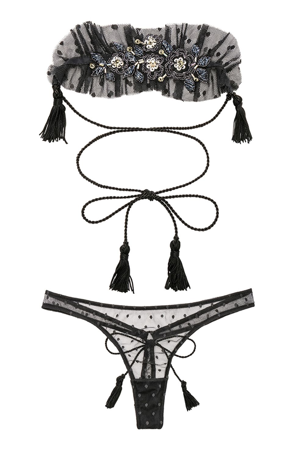 Lingerie shop emblem with lace bra and pants drawn in retro style