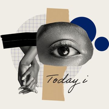 a collage of clasped hands, a close up of an eye, and the words 'today i'