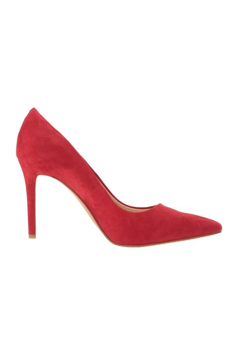 Footwear, High heels, Red, Court shoe, Shoe, Leather, Basic pump, Suede, Slingback, Beige, 