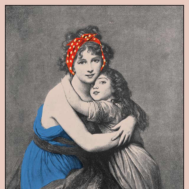 antique illustration mother and daughter hug