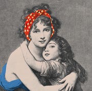 Antique illustration: Mother and daughter hug antique illustration mother and daughter hug