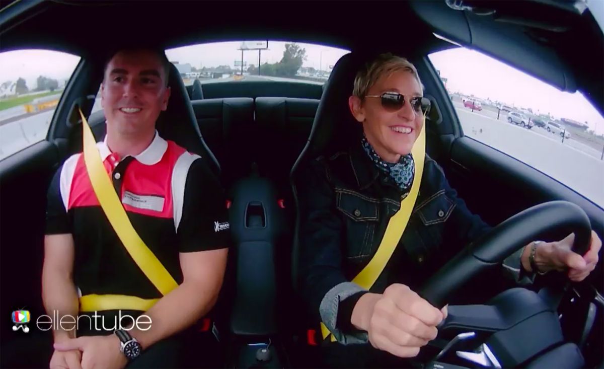 Ellen DeGeneres Driving a Porsche 911 Turbo