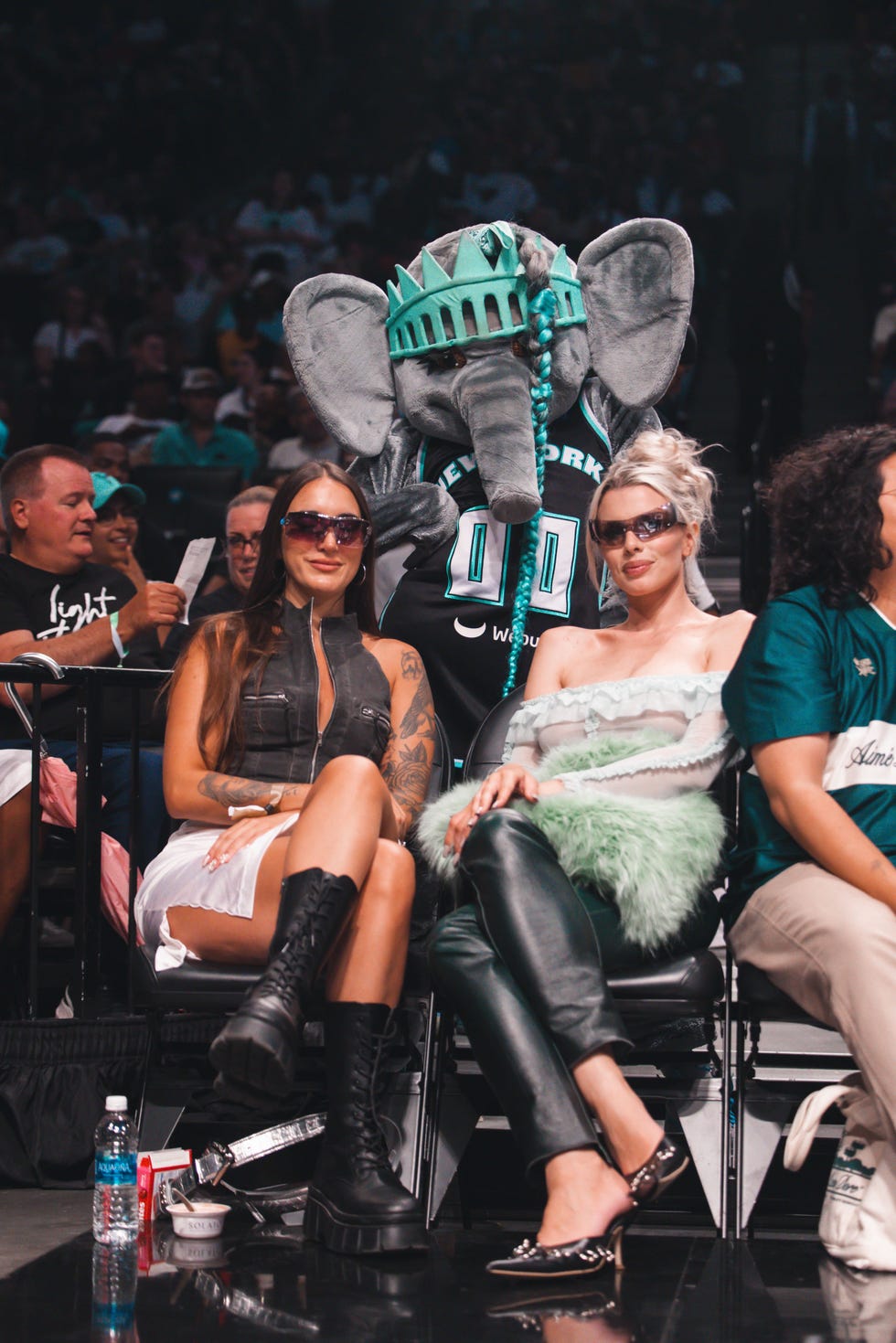 ellie courtside with julia fox at a liberty game