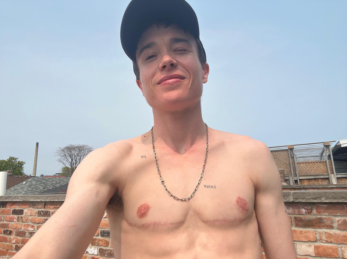 Elliot Page Pushes Past Body Dysphoria With a Shirtless Selfie