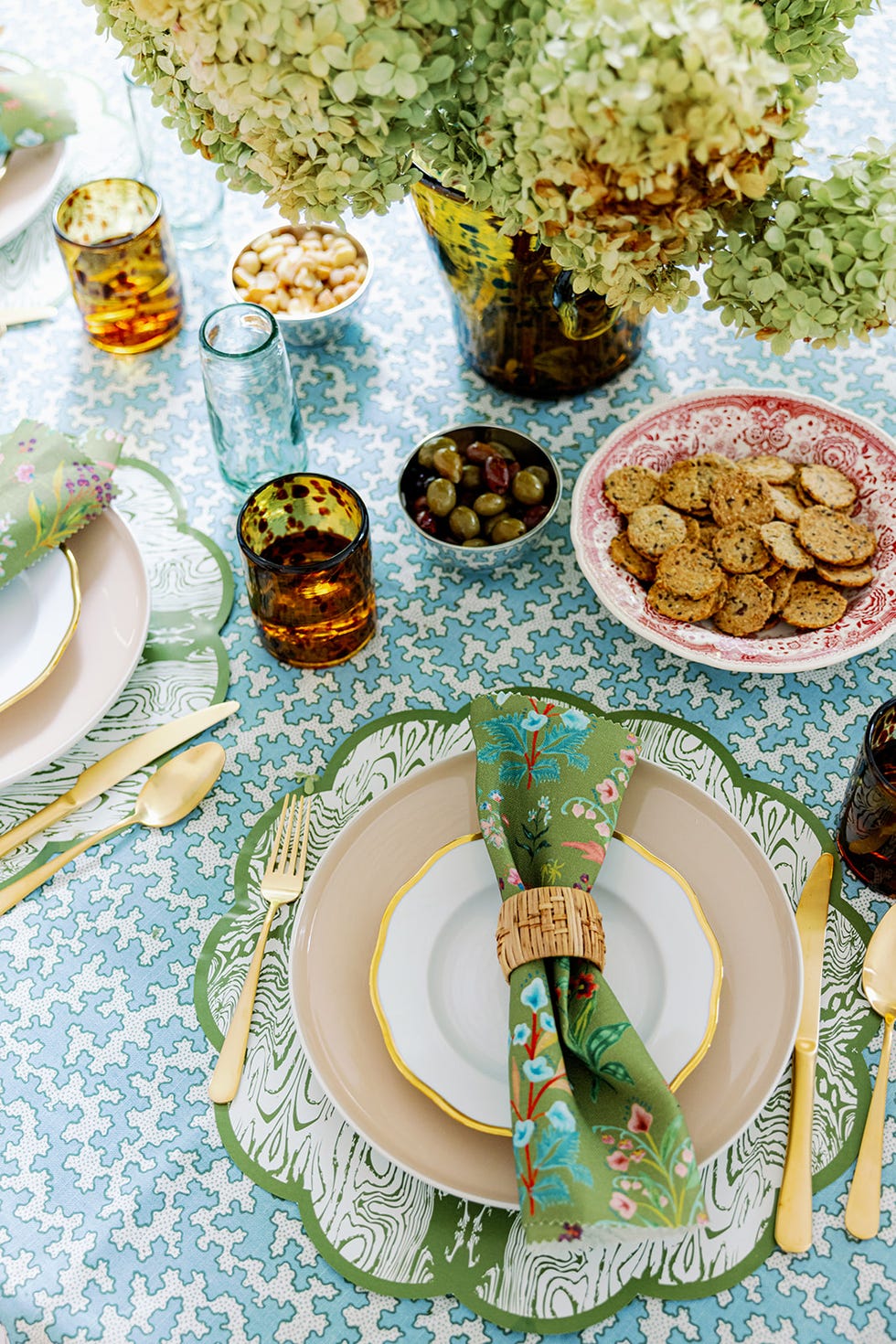 a table with plates and food