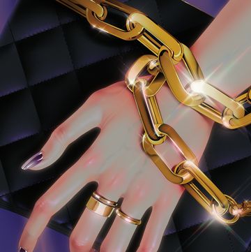 golden handcuffs\, hands chained\, worklife balance\, gilded cage\, wall street\, career\, power dynamics\, money\, wealth disparity\, power struggle, manipulation