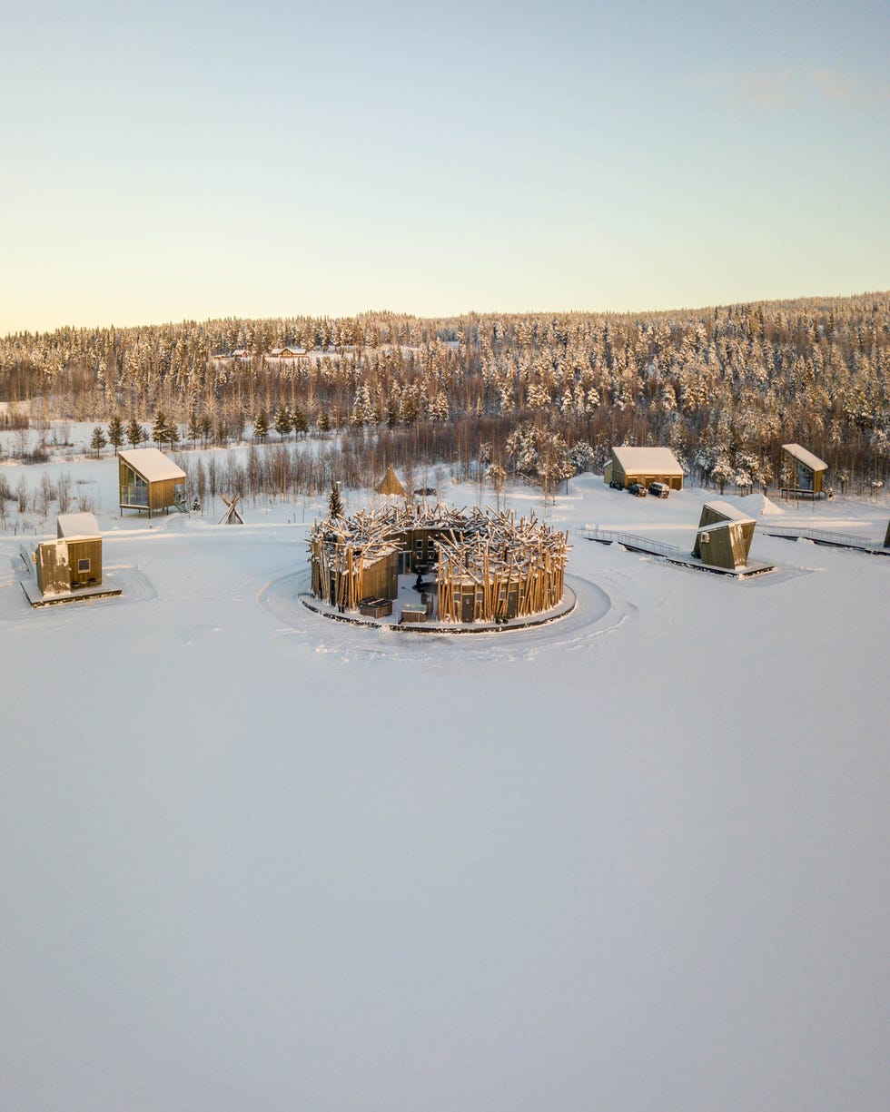 the unique design of the main building at sweden’s arctic ﻿bath hotel and spa protects the open air cold pool