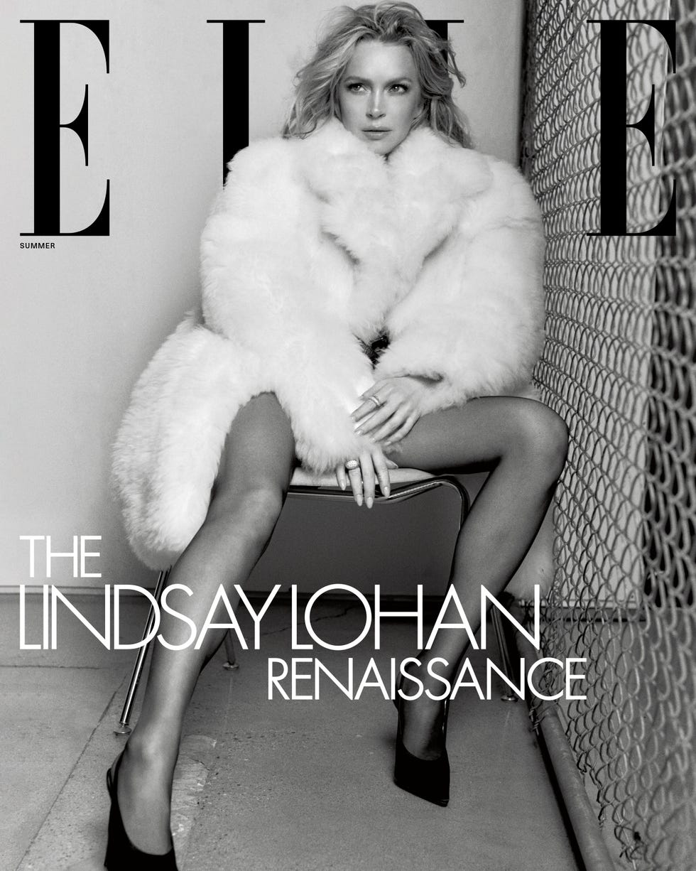 fashion magazine cover featuring a model in a luxurious fur coat