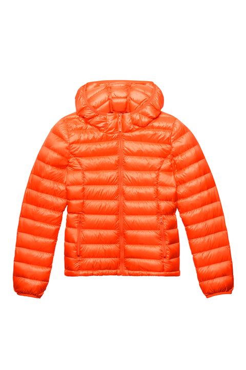 Clothing, Orange, Hood, Outerwear, Jacket, Sleeve, 