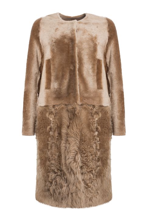 Clothing, Fur, Outerwear, Coat, Brown, Sleeve, Beige, Dress, Trench coat, Jacket, 