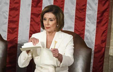 speaker of the us house of representatives nancy pelosi rips a copy of us president donald trumps speech after he delivers the state of the union address at the us capitol in washington, dc, on february 4, 2020 photo by mandel ngan  afp photo by mandel nganafp via getty images