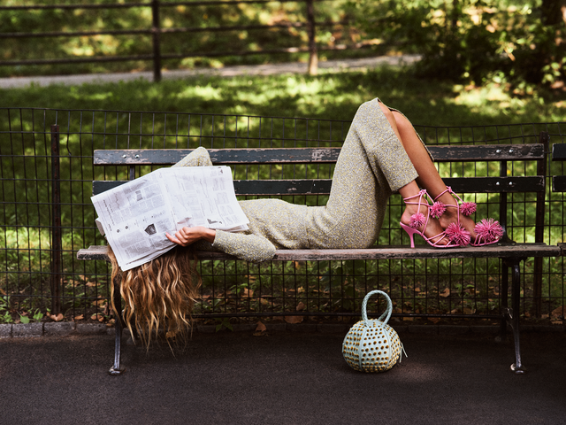 sweater, skirt, sandals, handbag, bottega veneta