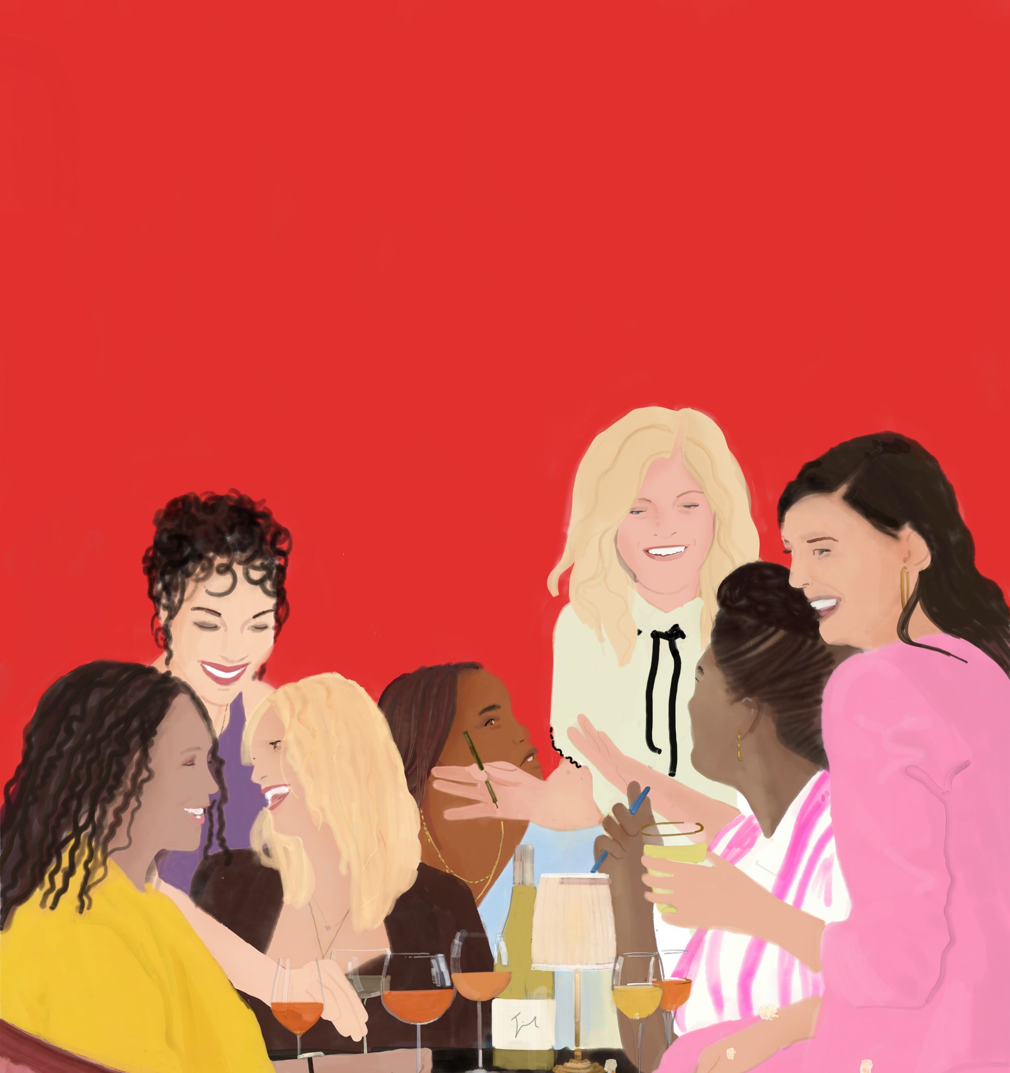 an illustration of a group of women sitting around a table