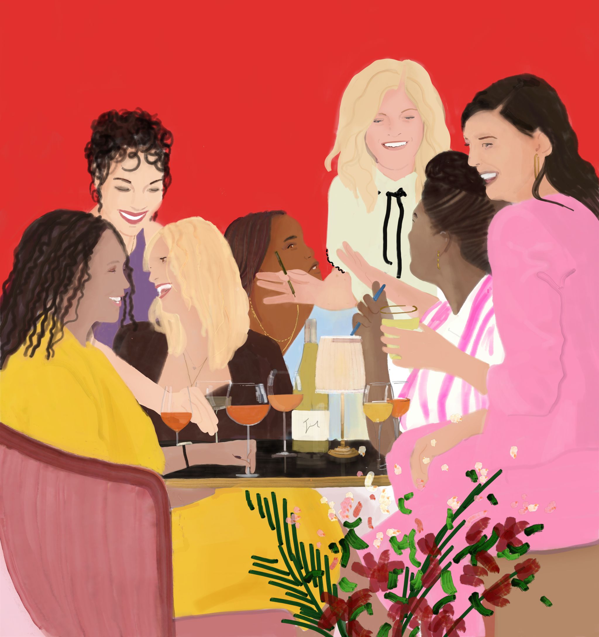 an illustration of a group of women sitting around a table