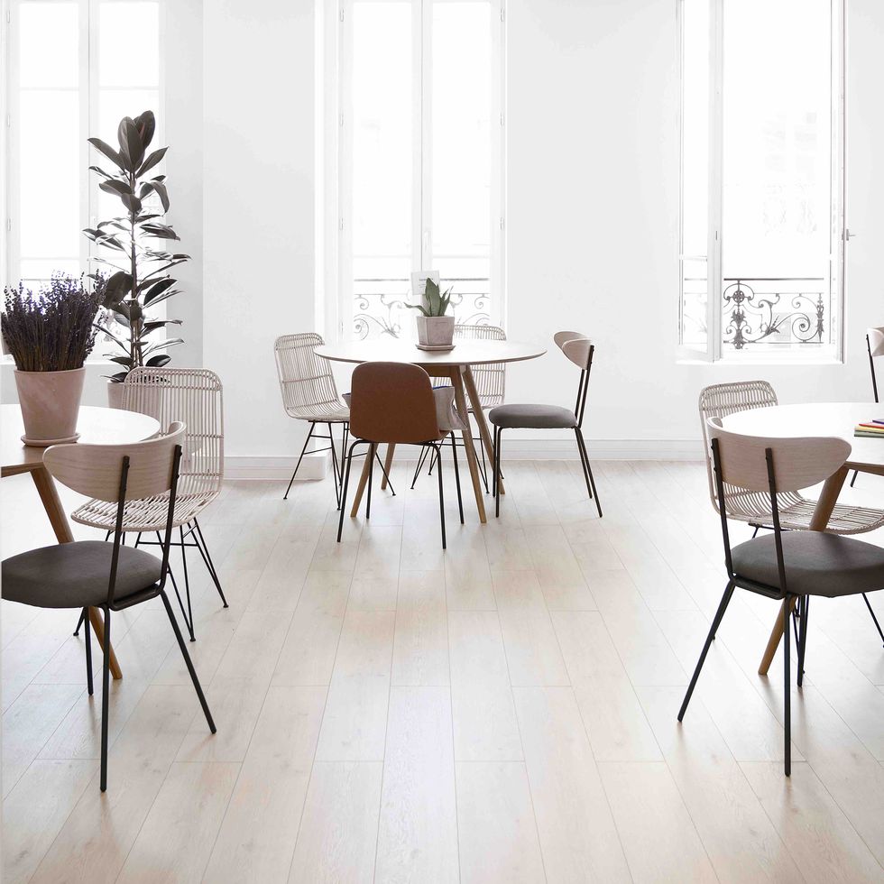 Floor, Chair, White, Furniture, Table, Room, Product, Flooring, Laminate flooring, Interior design, 