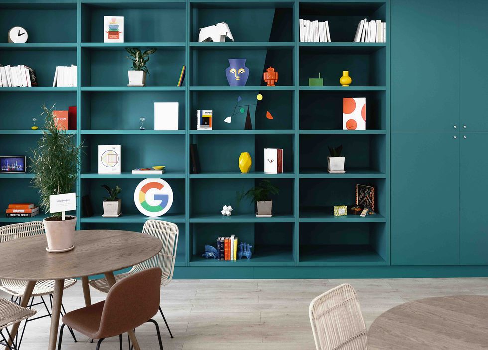 Shelf, Shelving, Furniture, Bookcase, Room, Interior design, Wall, Living room, Turquoise, Building, 