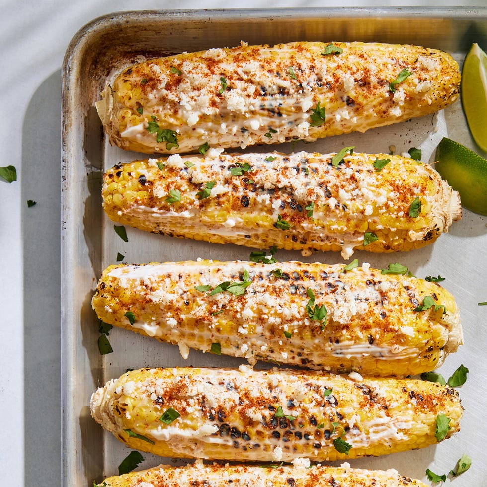 elotes mexican street corn on a sheet pan