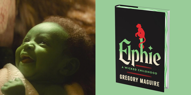 baby elphaba from 'wicked' movie and 'elphie' book cover by gregory maguire