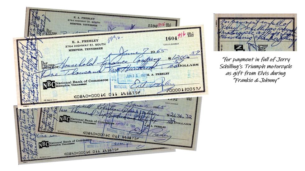 vintage elvis presley motorcycle buying checks