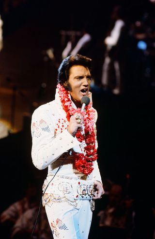 elvis aloha from hawaii    pictured elvis presley during a live performance at honolulu international center in honolulu, hawaii on january 14, 1973 for his nbc special     photo by gary nullnbcu photo banknbcuniversal via getty images via getty images
