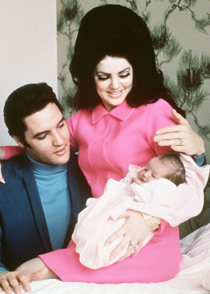 elvis presley with wife and newborn daughter