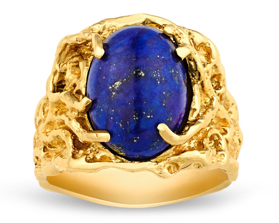 ornate gold ring worn with a large lapis stone worn on stage by elvis presley