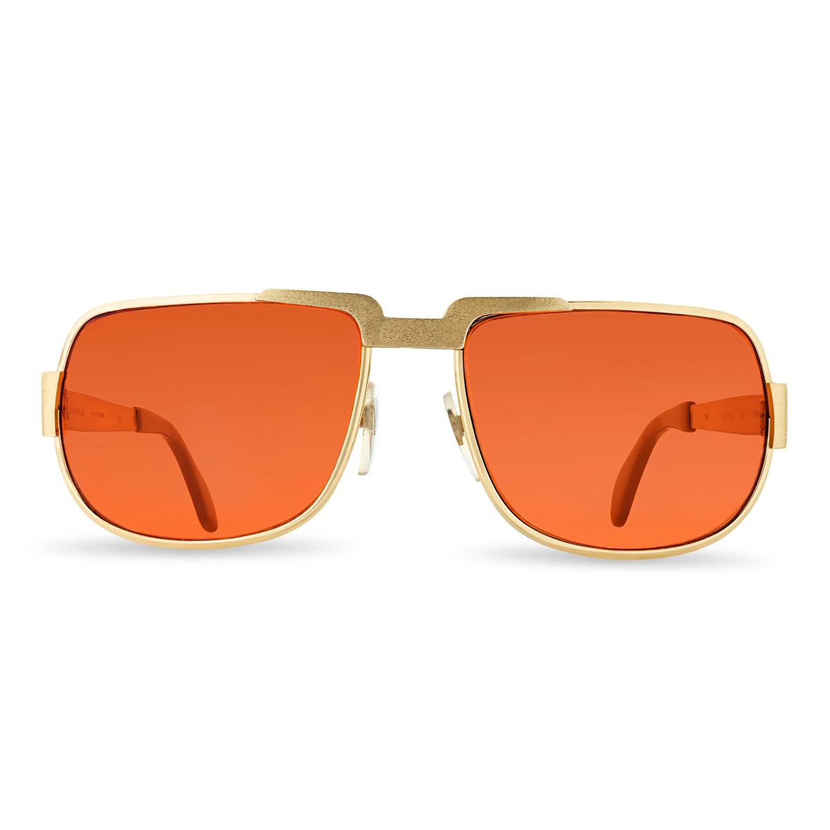iconic pair of elvis sunglasses with gold frames and rose tinted lenses