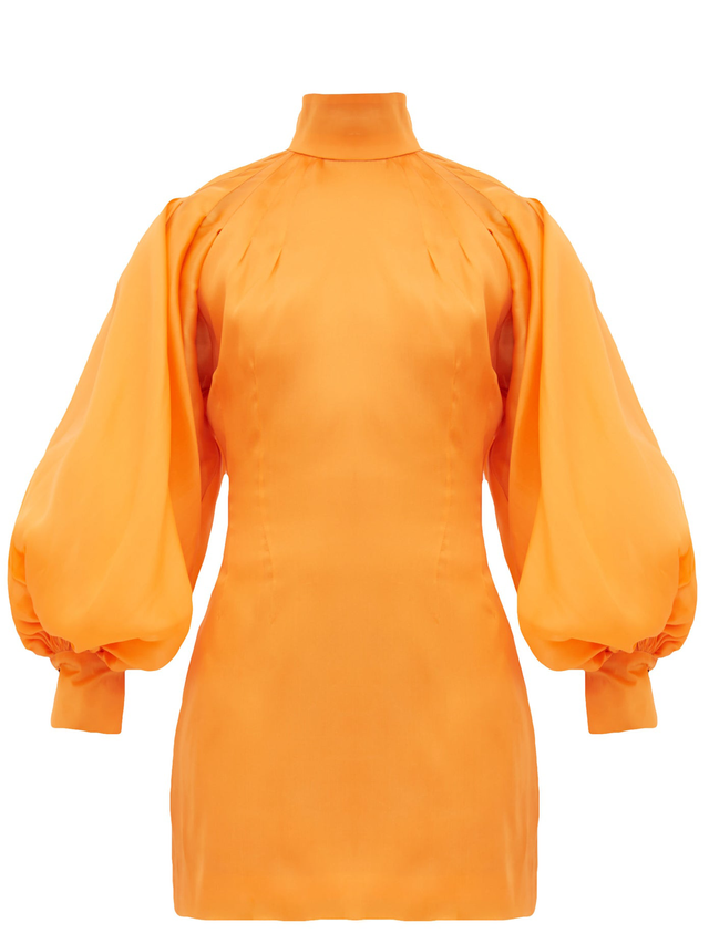 elzinga 
balloon sleeve silk organza mini dress